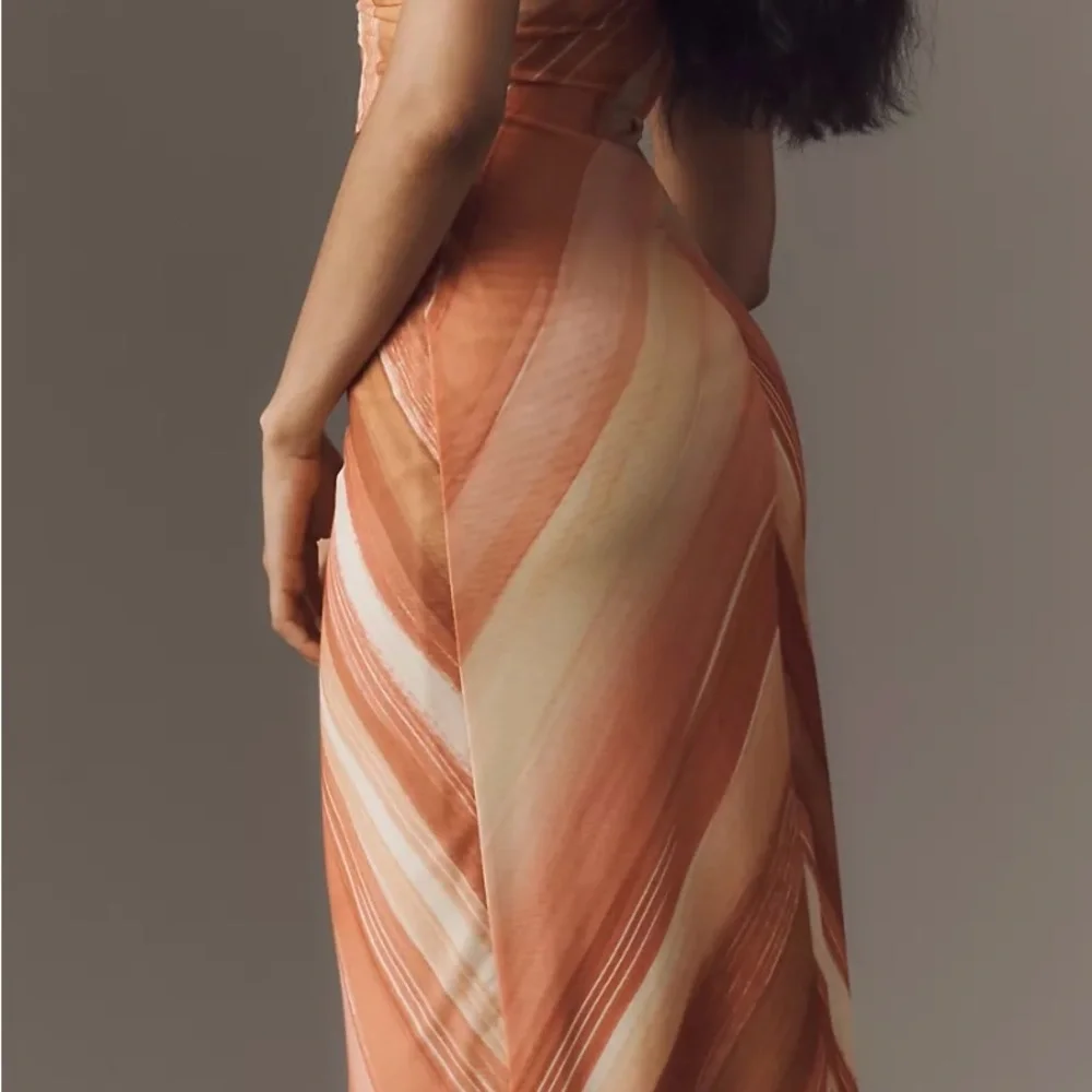 Anthropologie Orange and Cream Midi Dress - Picture 2 of 5